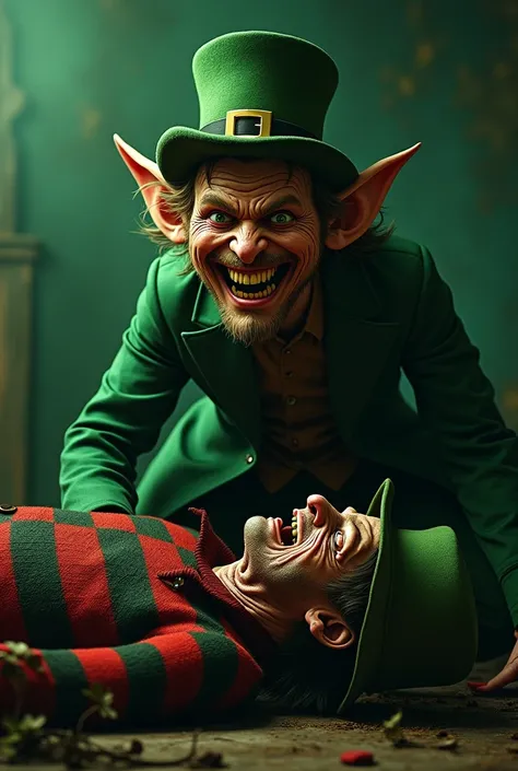 Wicked leprechaun laughing Freddy Kruger on the floor 