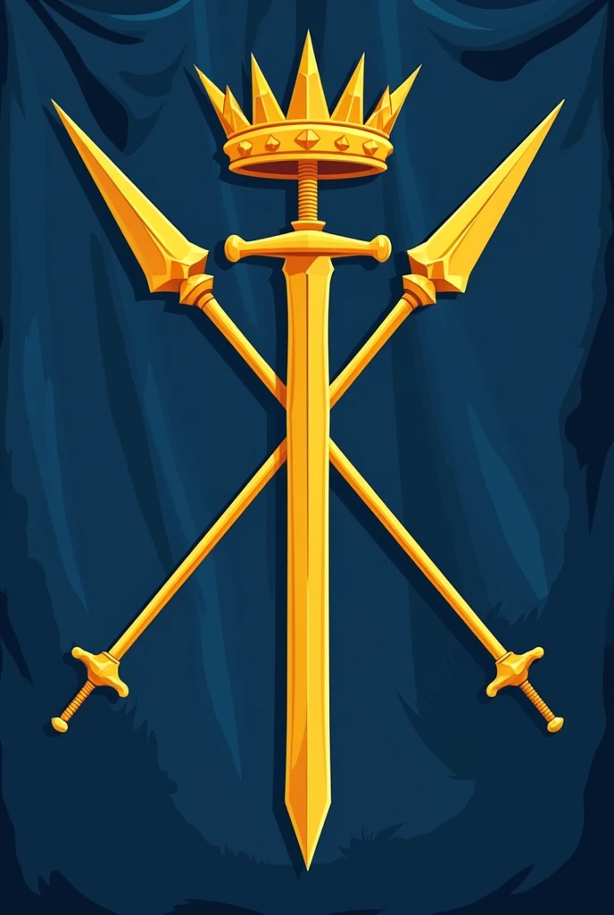 Make a flag/ standart medieval,  with two crossed spears a sword turned down with a crown in the middle, with the dark blue background and the objects mentioned above in golden yellow , Do it in the style of Game Of Thrones flags do it in a less realistic ...