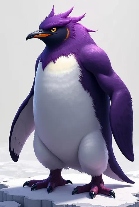 White and purple penguin with a strong and aggressive body