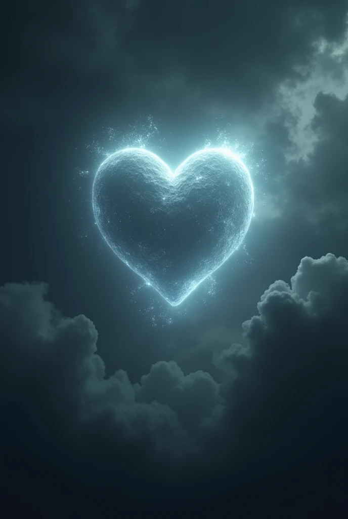 In the pitch-dark clouds、A large, three-dimensional, and mysteriously shining heart object