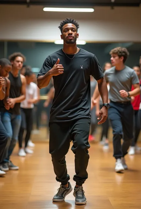 A young man teaching hip hop to ren 