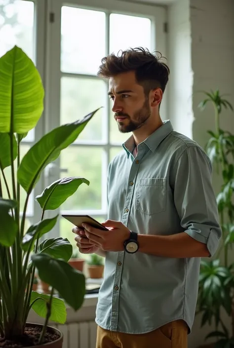 a young man observes a plant and wants to start a business