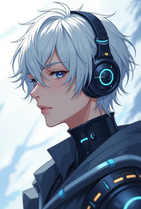 White-haired male anime character and headset 