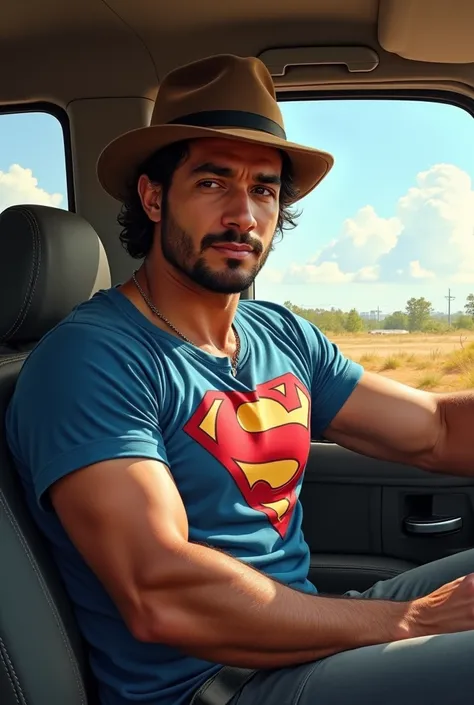 Image copyright Realistic imposto showing a handsome Malay man sitting in the drivers seat of a vehicle.  The person is wearing a hat and t-shirt with Superman logo . His face is handsome and macho ,  The background shows the vehicle parked in an area with...