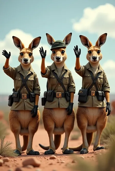 3 kangaroos soldiers with their hands up