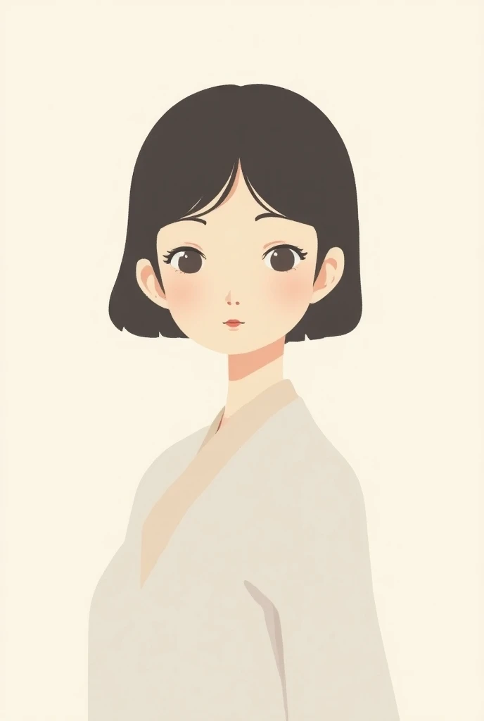 Minimalistic logo of a woman with short hair, Japanese woman in her 30s, cute, charming, minimalistic, full body