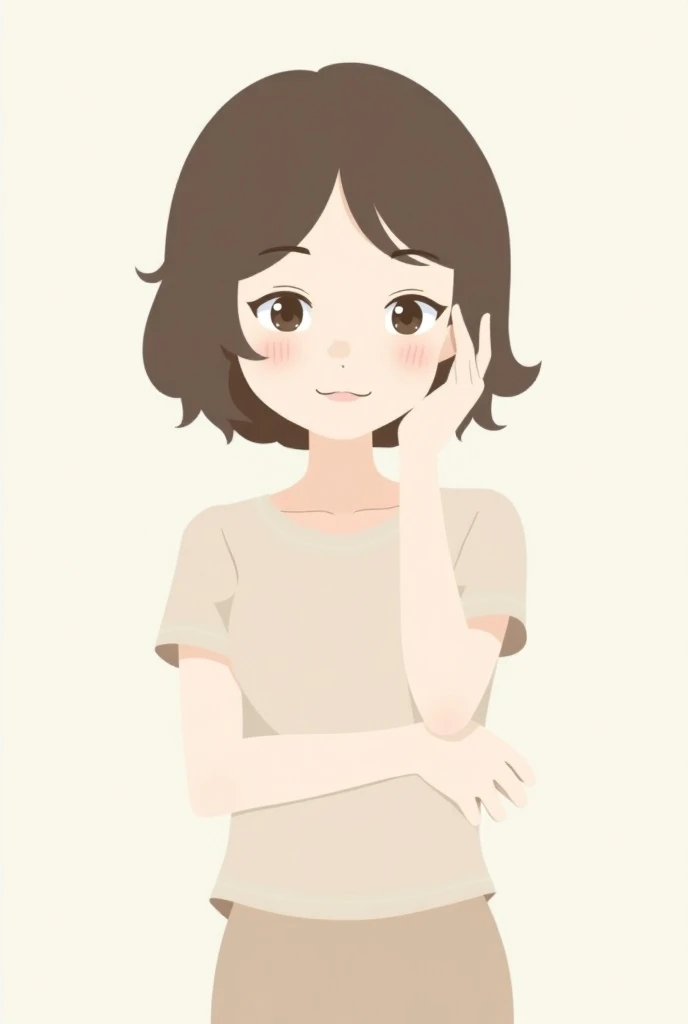 Minimalistic logo of a woman with short hair, Japanese woman in her 30s, cute, charming, minimalistic, full body,whole body,The life of a cute character