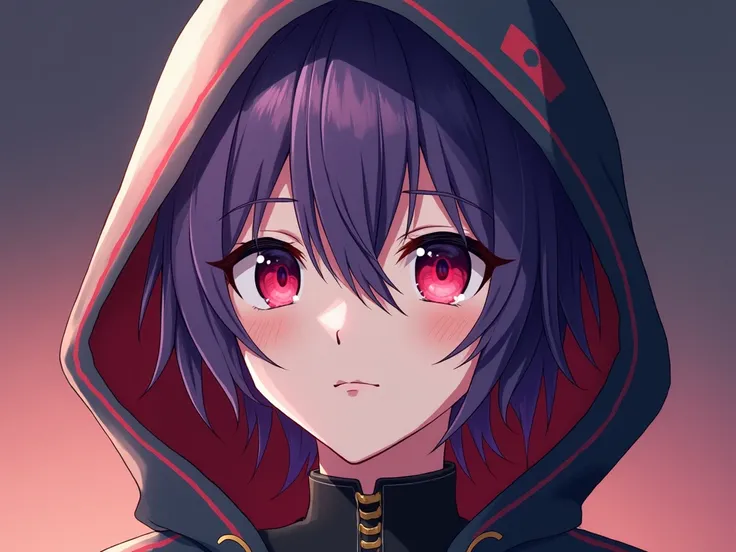 anime, anime boy, man, anime art, purple hair,  red eyes , hood, hood, a character portrait by Shitao, pixiv, shin hanga,  tall anime face with blue eyes, 4k anime style, de  red eyes ,  red eyes , male anime character, badass anime 8 k