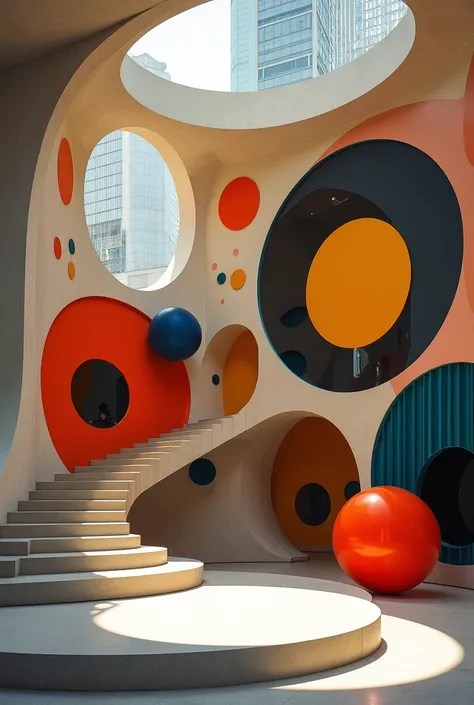 Turn the painting Circles in a Circle by Wassily Kandinsky into an architectural work