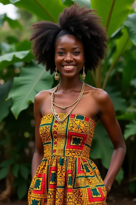 Photo of a womens dress in Togolese loincloth with patriotic print