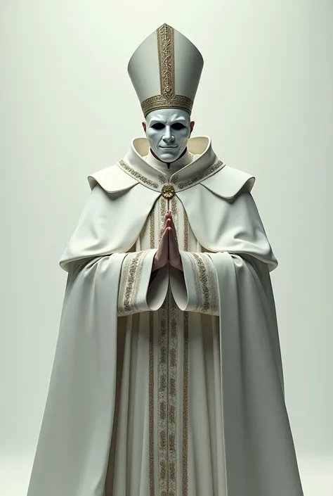 Masked pope in an intimidating white outfit