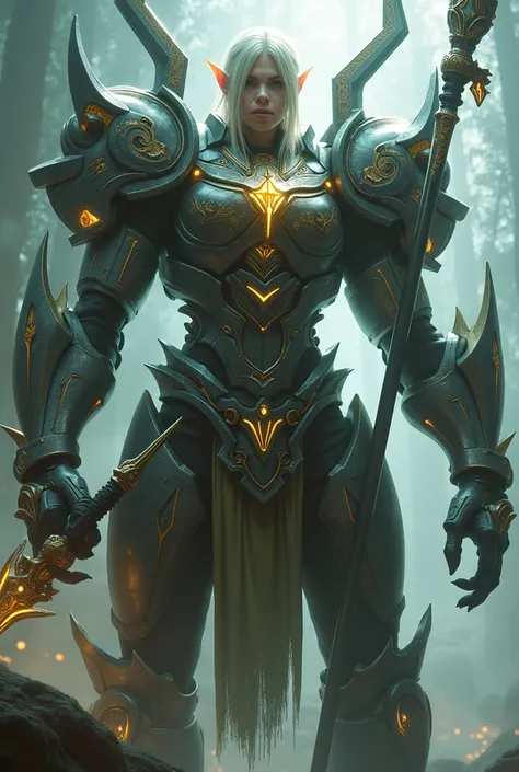 elf, spear wielding, construct in armor