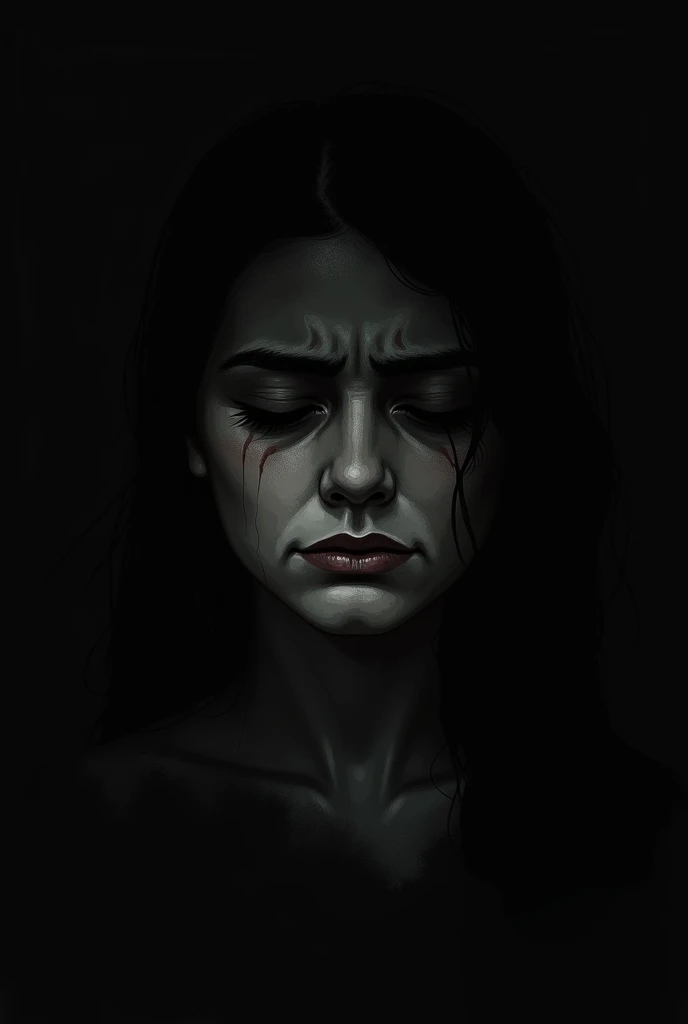 Please make me an illustration of a disappointed person, in a dark style, on a black background, at 9:16