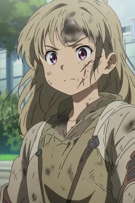 Girl with only one small scar,  On her right cheek ,  anime style,  in dirty clothes  