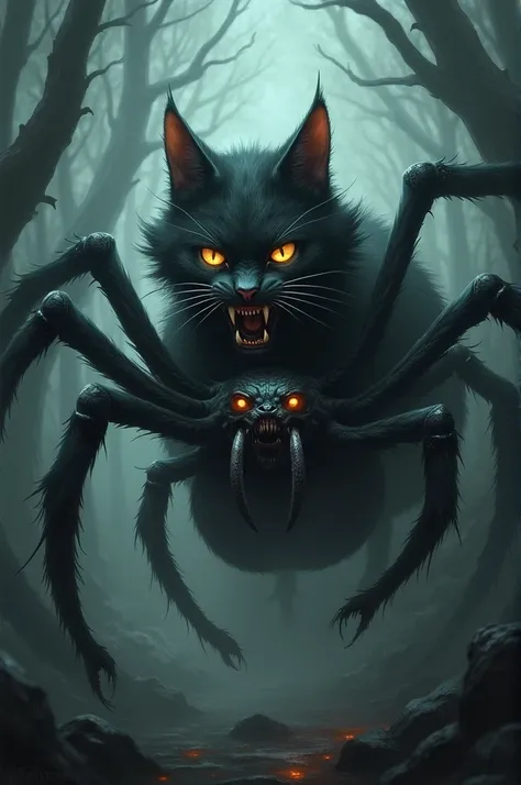 Scary cat with a spider 