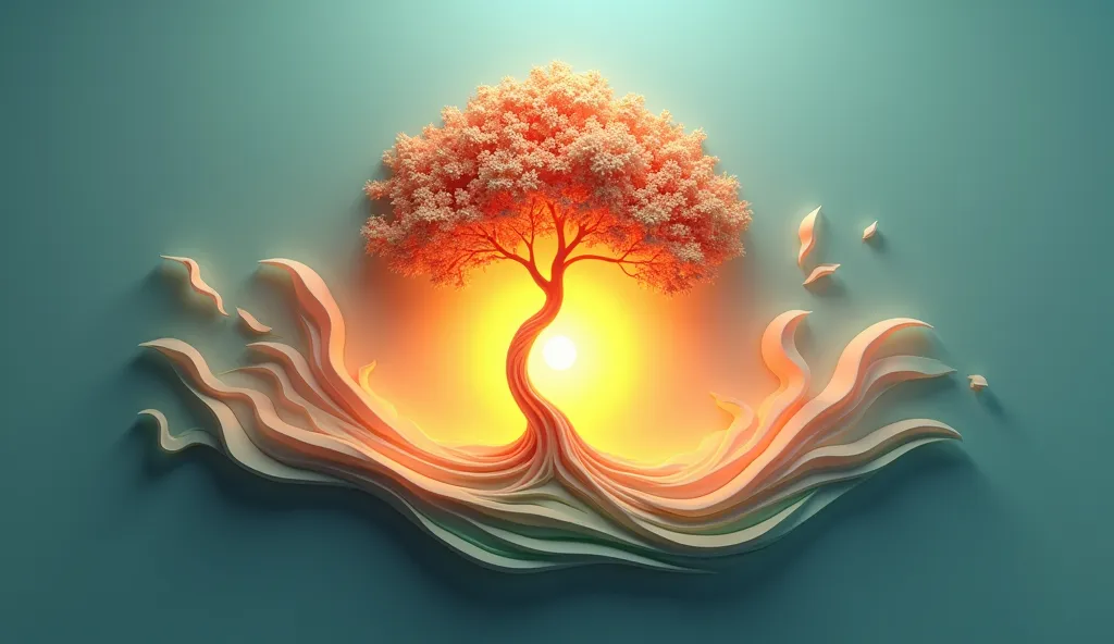 "Design a breathtaking, emotionally charged 3D logo for a  page dedicated to self-improvement and motivation, designed to evoke deep feelings of hope, transformation, and unstoppable progress. Imagine a graceful, upward-spiraling tree intertwined with a luminous, rising sun—symbolizing growth, resilience, and new beginnings. The 3D elements should be dynamic, as if they are reaching toward the viewer, creating a powerful sense of movement and forward momentum. Use a soothing color palette with gradient blues and greens to convey calm and balance, contrasted with radiant golds and oranges to spark energy and motivation. Every curve, texture, and shadow should be crafted with intention, making the logo visually irresistible, emotionally uplifting, and impossible to look away from. It should leave viewers feeling inspired and ready to take positive action the moment they see it."