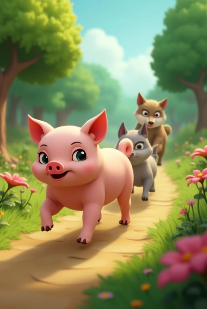 An animated image of a piggy 
 Chasing 3 
 Little Wolves 