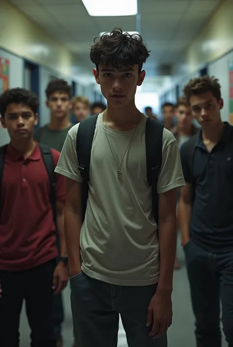 a high school student named  Cruz and Paler: Smaller bullies who are more likely to engage in physical intimidation. They represent the cruelty of peer pressure and the need for dominance among adolescents.
( one person only and facing front)