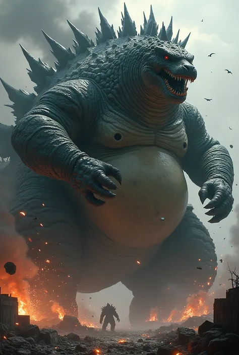 Obese Godzilla fighting with obese Ghidora 