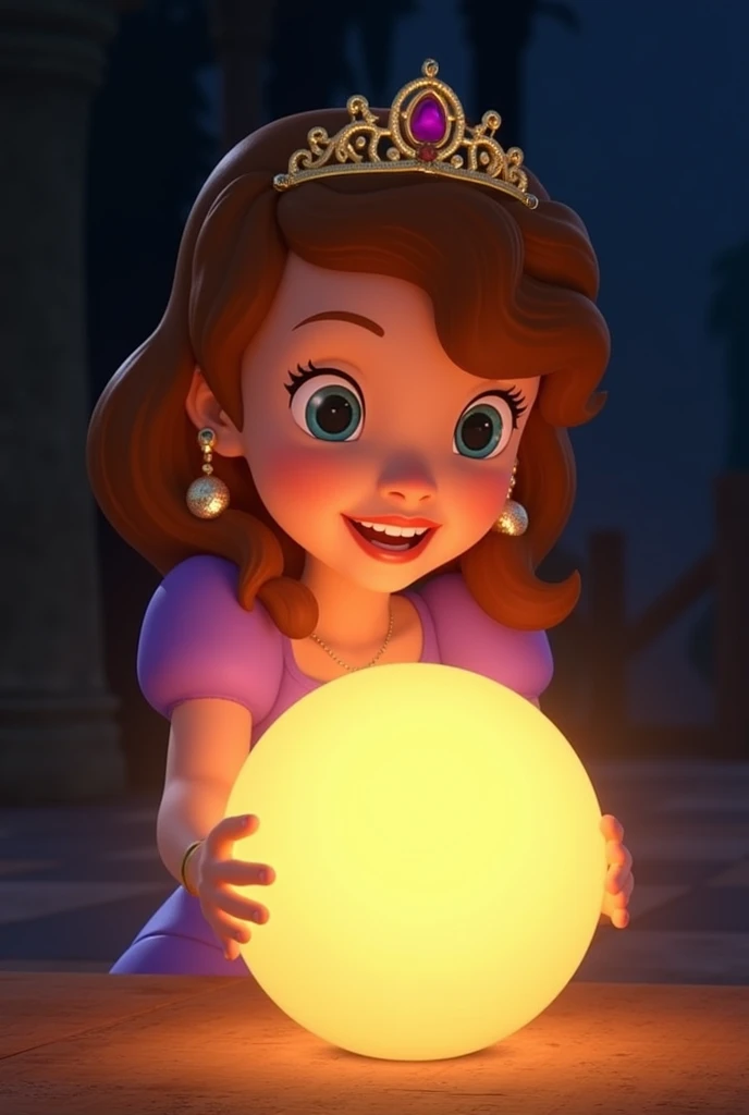 Scene 5:  The Treasure Revealed
Description : Sofia encuentra una esfera luminosa que guarda un mensaje sobre la importancia de la imaginación y la valentía.
Key Action : Sofia toca la esfera,  that opens and projects a message .
dialogue/text:

Voice of t...