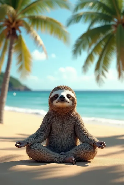 Sloth meditating on the beach