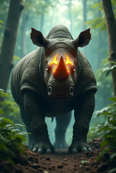 i want to create a picture hybrid animal from these two animals denger rhino and biohazard create a picture with background of jungle 