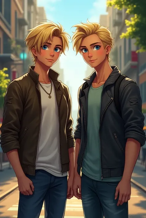 Teenage blond twin brothers 
