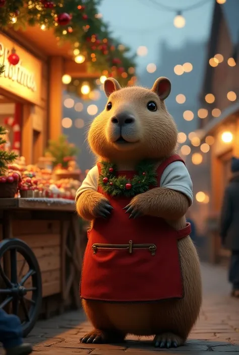 Capybara Christmas vendor with apron
