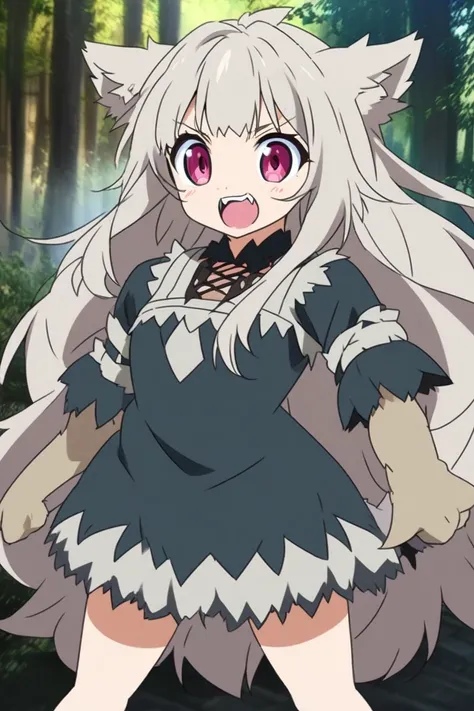 Create an image of a werewolf but let her be a gril, Anime style but make her big with long hair 