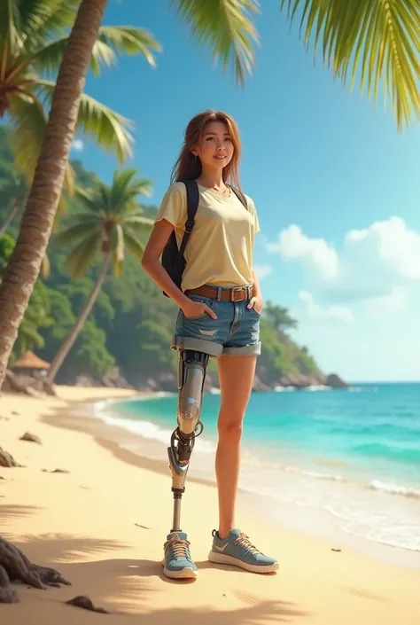 girl with prosthetic leg on the beach