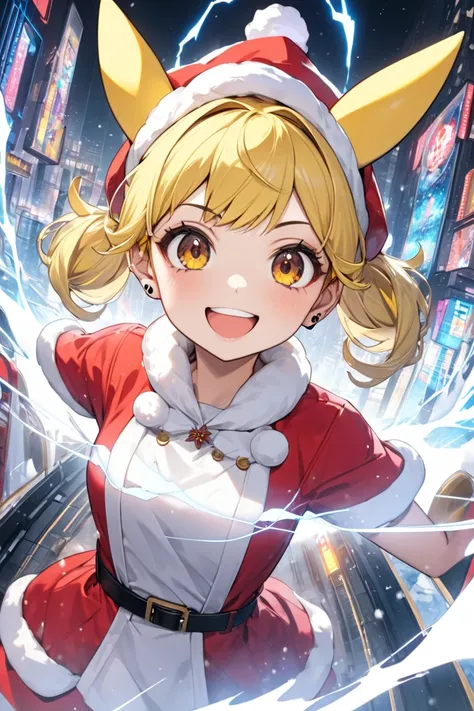 （masterpiece, best quality:1.2), (absurdres,  highres icon, ultra-detailed), (perfect anatomy), 
1 Japanese ( Pokémon Pikachu) woman,(( Pokémon Pikachu)),Pikachu,Personification、smiling
22yo,beautiful eyes00 , 
 ((multicolored hair , dark  yellow hair,   p...