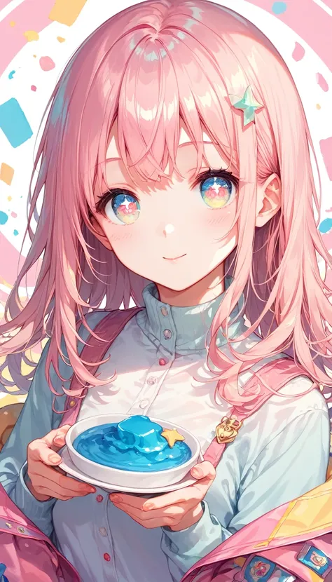 Score_9, Score_8_superior, Score_7_superior,sauce_anime, High-resolution images,masterpiece,Best Quality,girl,Cute face,Beautiful Skin,Shiny Hair,Highly detailed eyes,Pastel color background, Jojipan, 