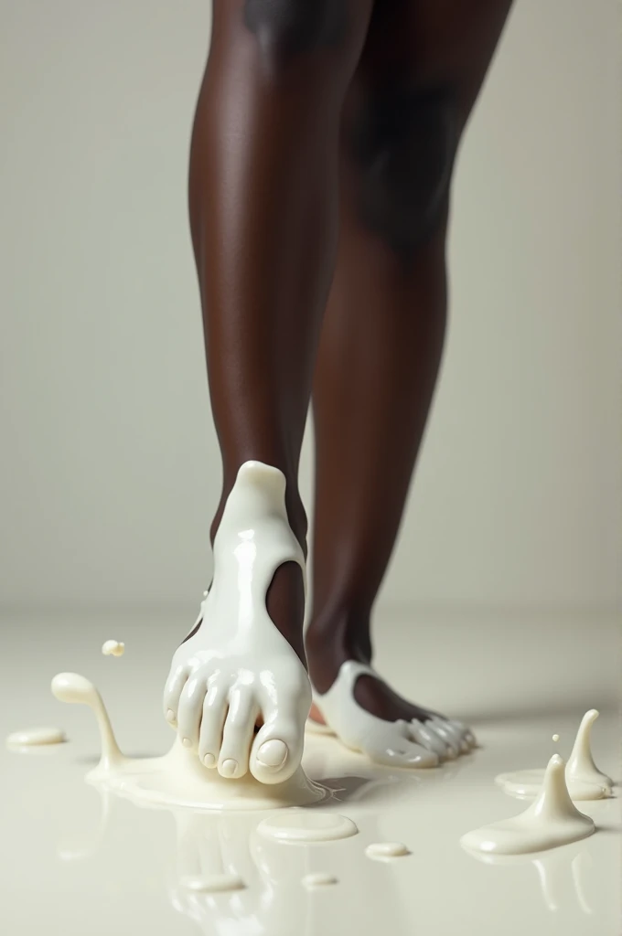 Black girl showing her feet full of milk