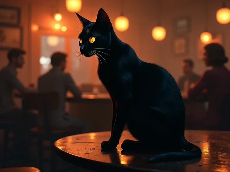 Create a black cat in a bar