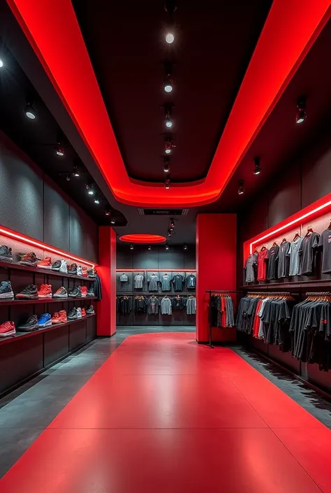 Create a sports store called Setropse Sports with a predominance of red and black