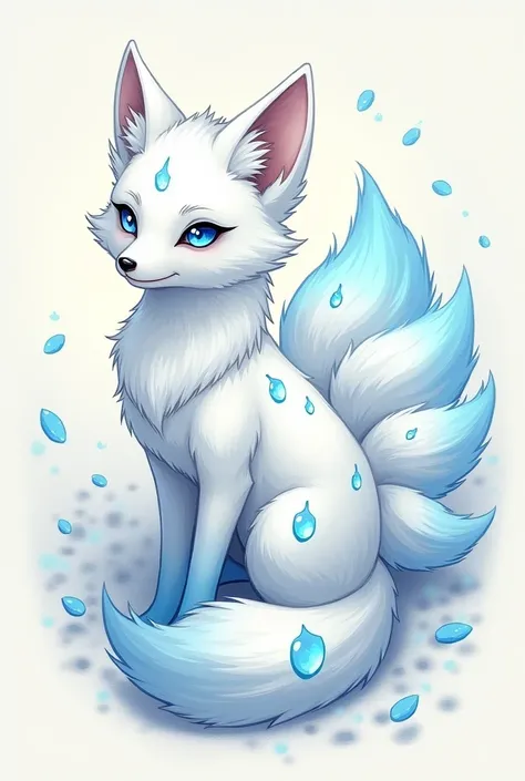 white fox, Blue spots, nine tails, magical, female,  blue eyes , Drawing, Small,  fluffy 