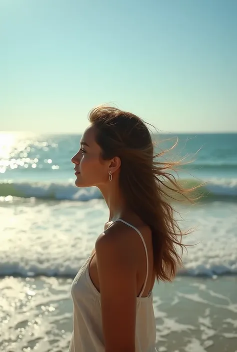 Sea breeze, hair facing the sea during the day