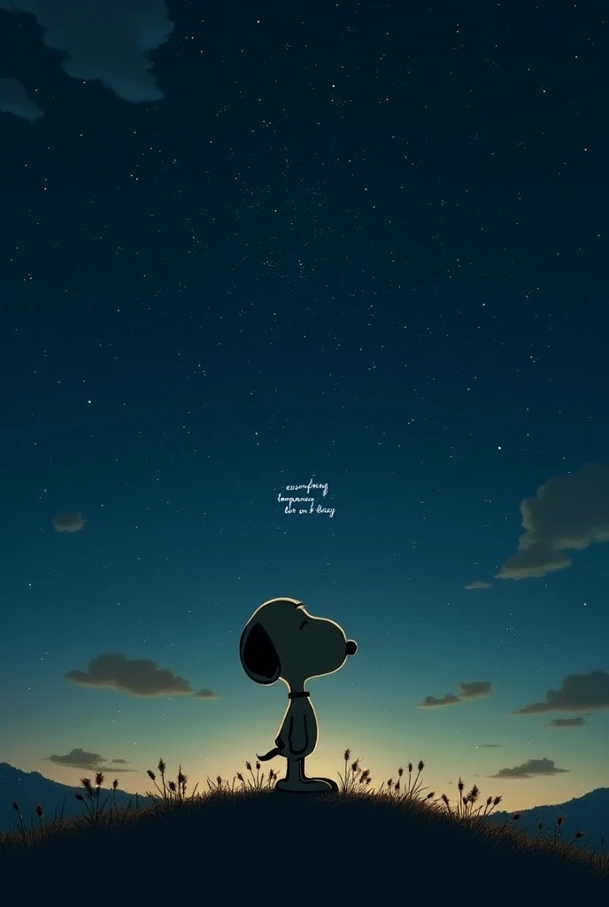 Snoppy I draw on a night with stars and that the phrase everything is temporary is written, even on bad days 