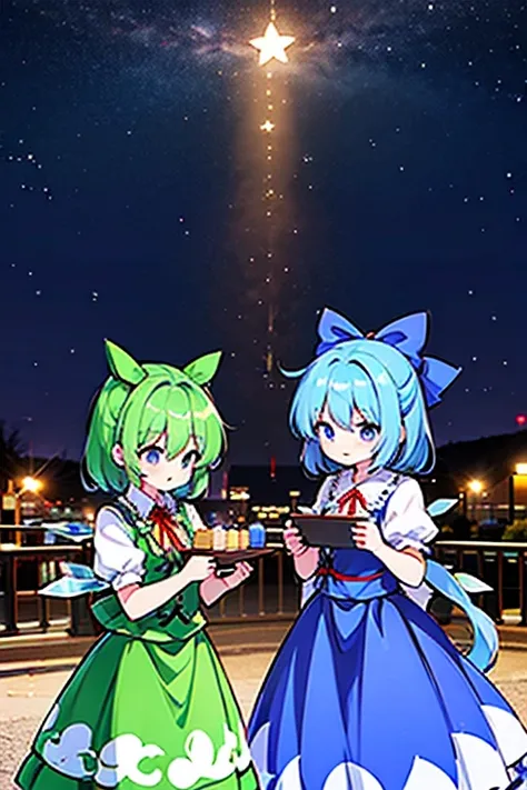 A group of Cirno (touhou) AND horse group in thoroughbred costumes, only their faces visible A party with the characters of the Touhou Project (touhou) on a snowy Christmas Eve night 🎂🎁🍸️🎄❄