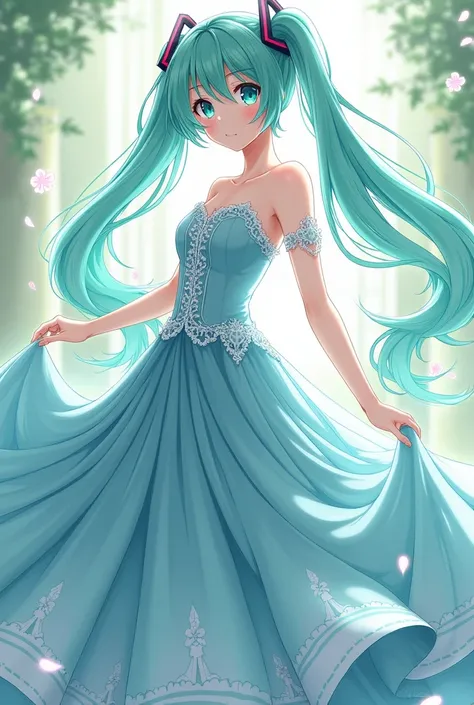 Hatsune Miku in a beautiful anime style dress