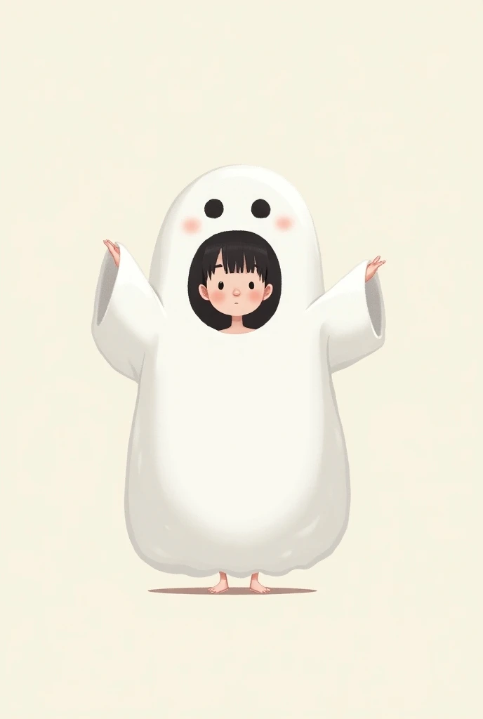 Woman dressed as a cute cartoon ghost, with big breasts 