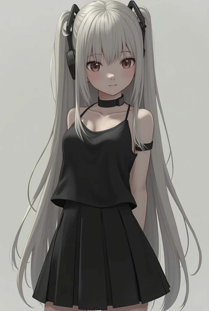 (Photorealistic: 1.2) nier android A2, wearing black miniskirt.