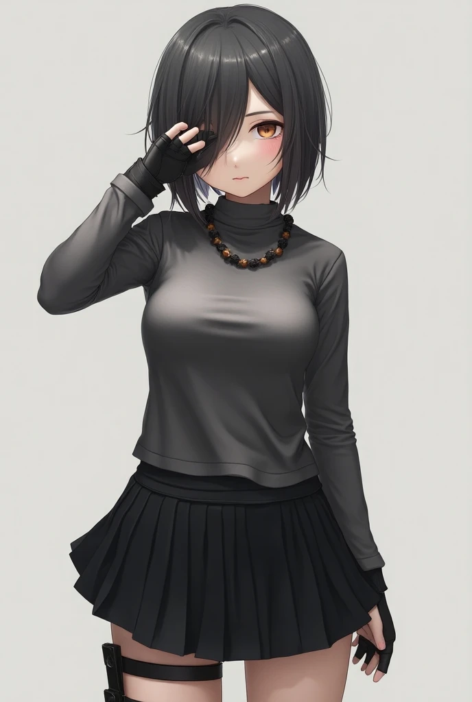 (Photorealistic: 1.2) nier android A2, wearing black miniskirt.