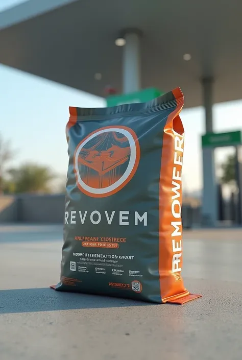 
 DESIGN AND CREATE IN A REALISTIC AND WELL-DETAILED WAY THE IMAGES OF A Next-Generation Molecular Regenerative Cement BAG. name: RevOveM FOR USE IN FUEL STATIONS 
