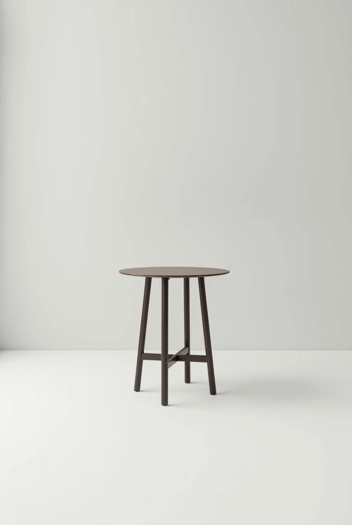 A table that on the table top is circular and on the legs that is the symbol of alpha vertically and there are only two legs