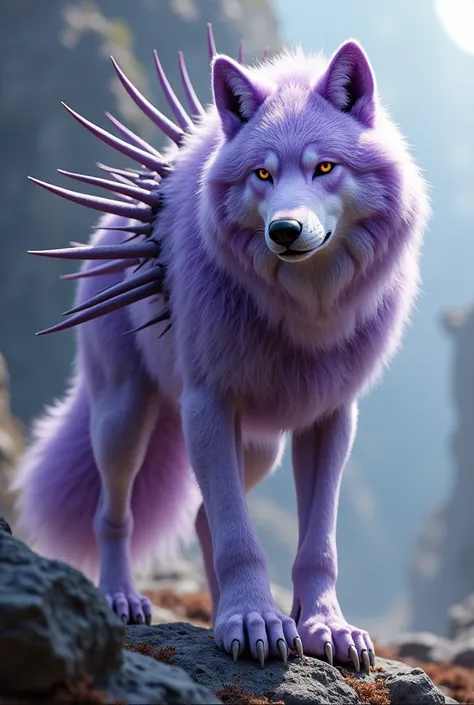 Lavender dire wolf with long quills on back