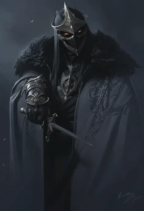  a close up of a person in a black suit with a sword,  dark fantasy style  art, in style of  dark fantasy art ,  dark fantasy character design , karthus de league of legends,  epic and exquisite character art ,  dark fantasy concept art, Night Reaper!!!!, ...