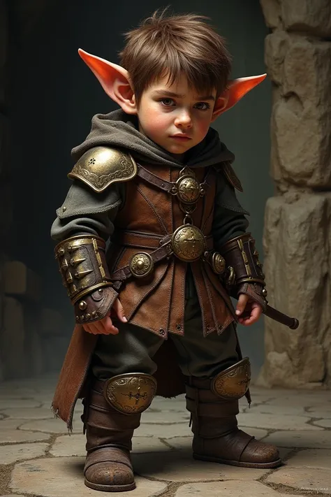 Make an image based on this one, this is Montaron from the game Baldurs Gate. Make an image similar to this one with the same drawing style, only in another angle, he is a Halfling Thief/Fighter. Make this image