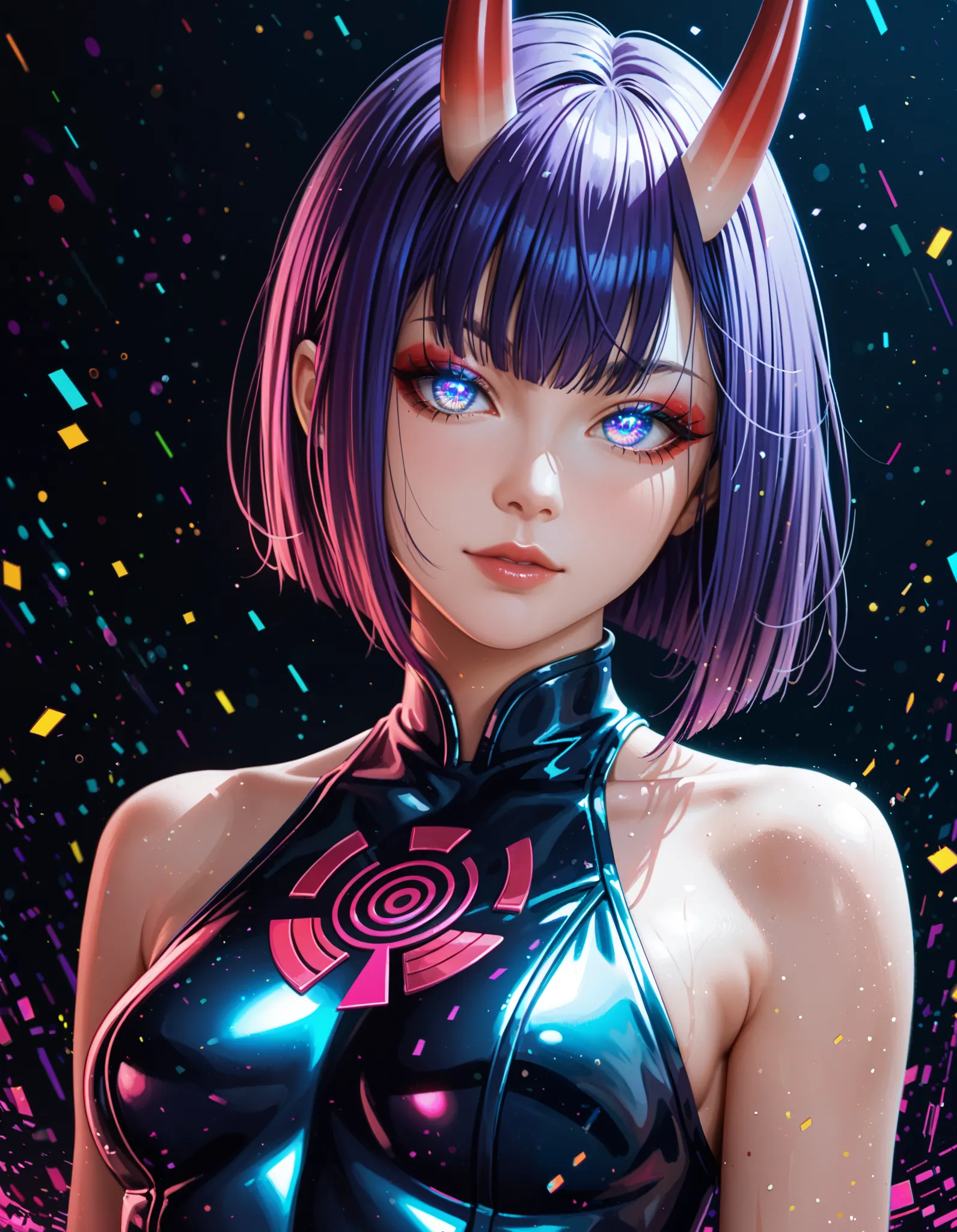 score_9,score_8_up,score_7_up, rating_safe, glitch, d1splaygl1tchl1nes, a glowing (triangle:1.1), 1girl, shuten douji \(fate\), ...