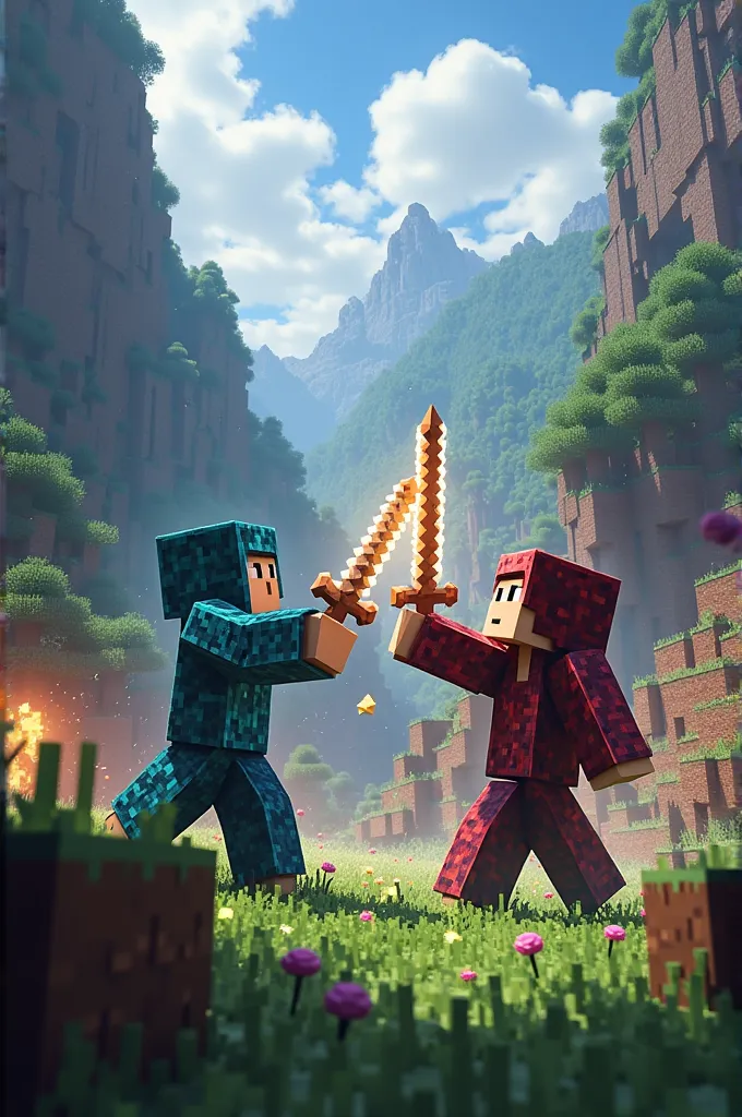 Epic Minecraft PvP scene
